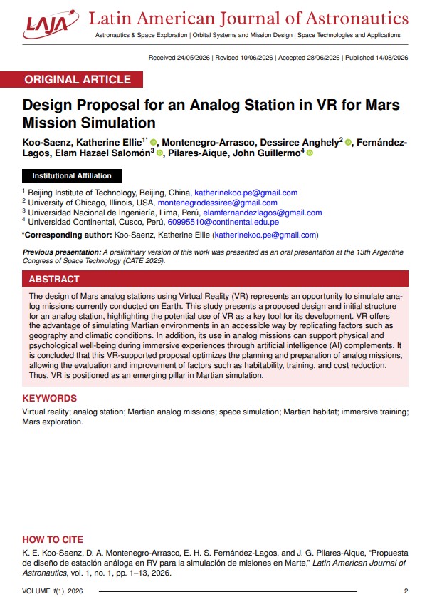 					View Vol. 1 No. 1 (2026): Latin American Journal of Astronautics
				